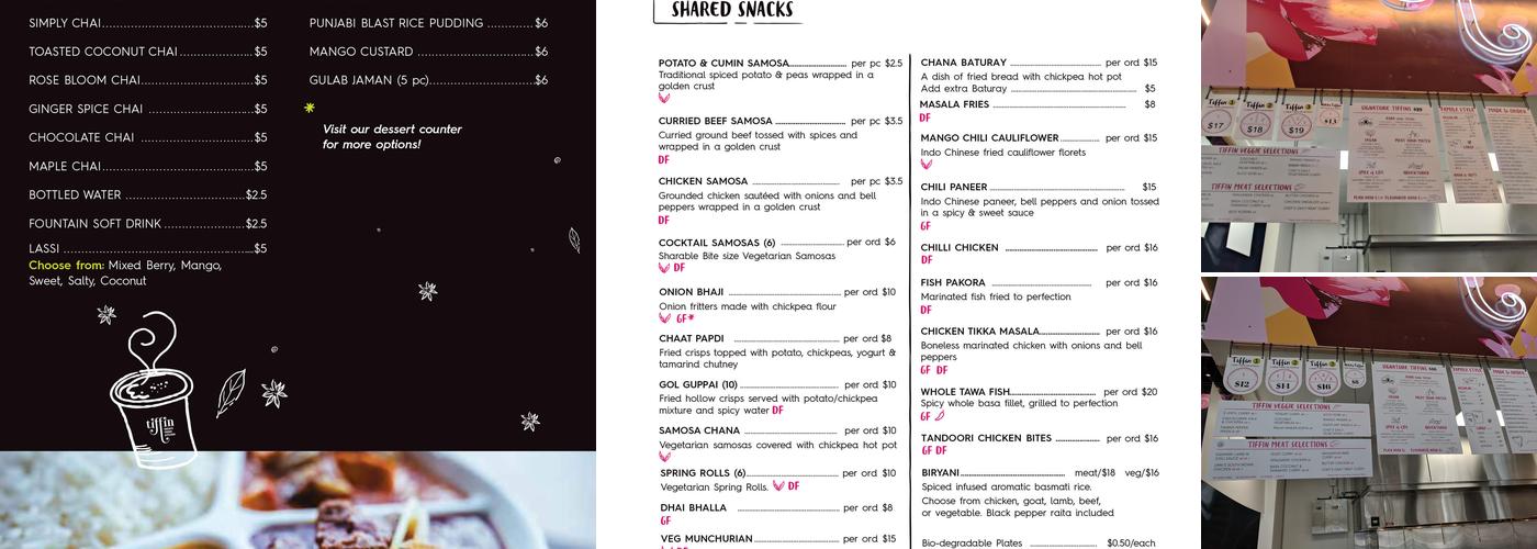 Tiffin India's Fresh Kitchen Menu