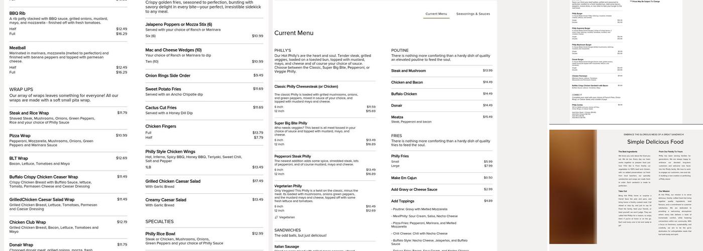 Hot Philly Menu