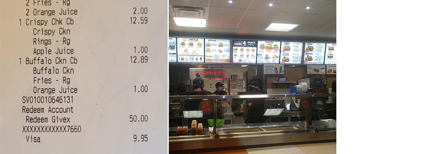 Harvey's Menu