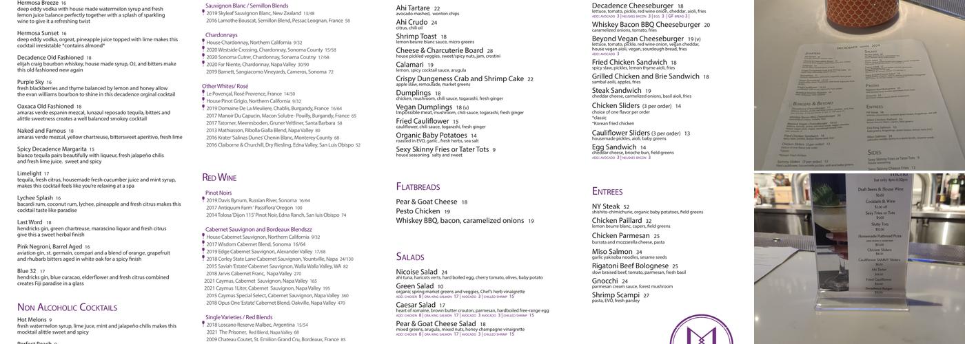 Decadence Menu
