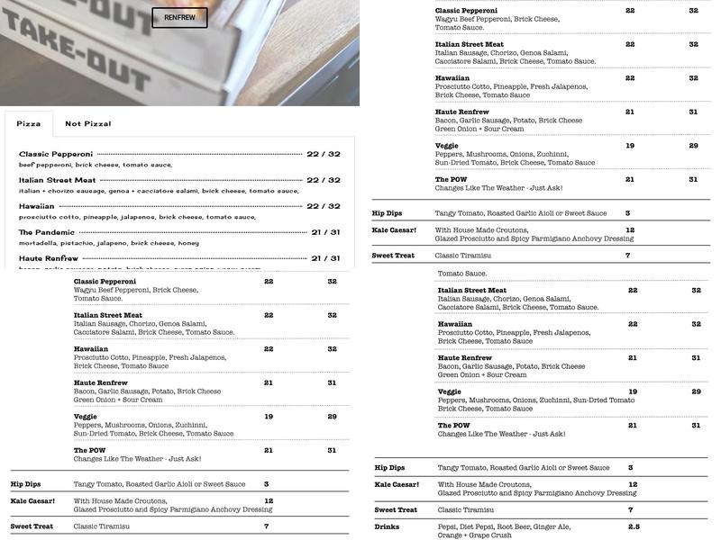 POW Pizza - Renfrew Menu