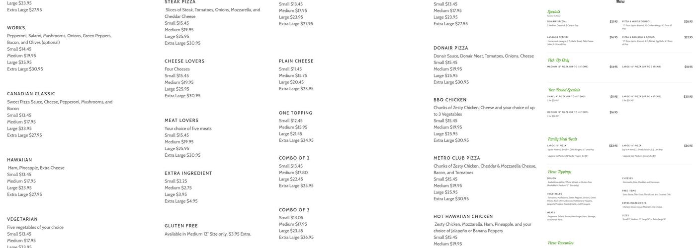 Metro Pizza Menu