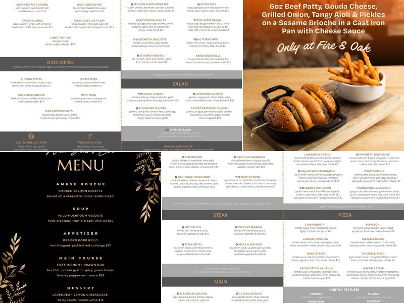 Fire & Oak Menu