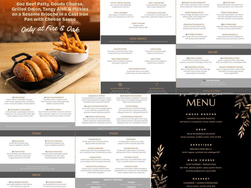 Fire & Oak Menu