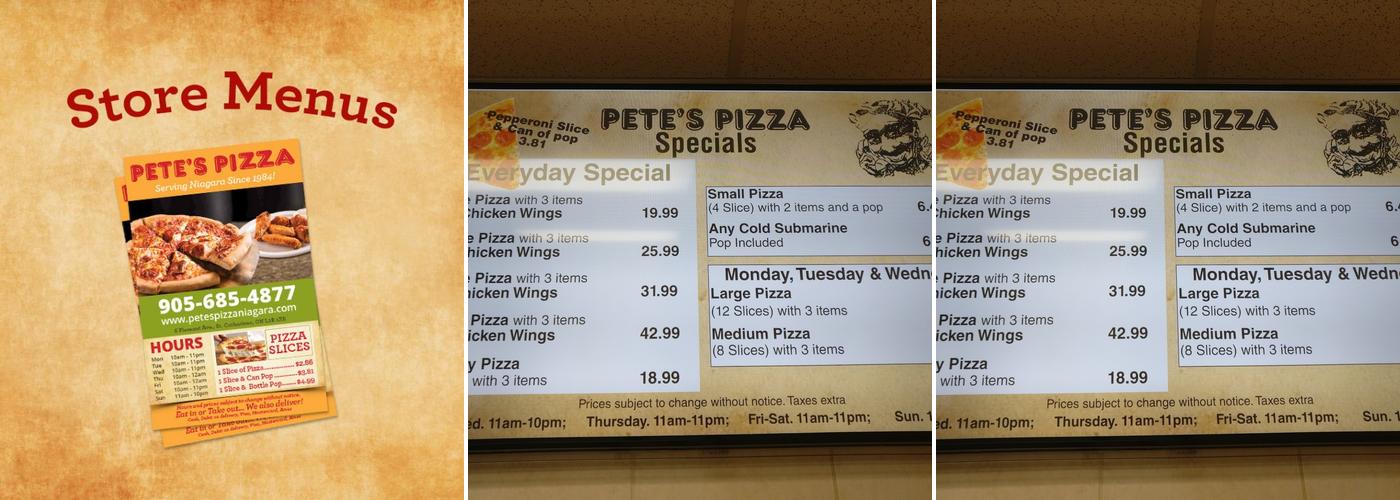 Pete's Pizza Menu