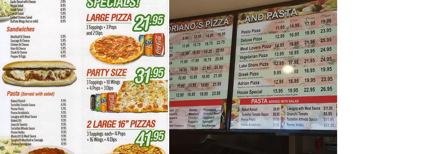 Adriano's Pizza Menu