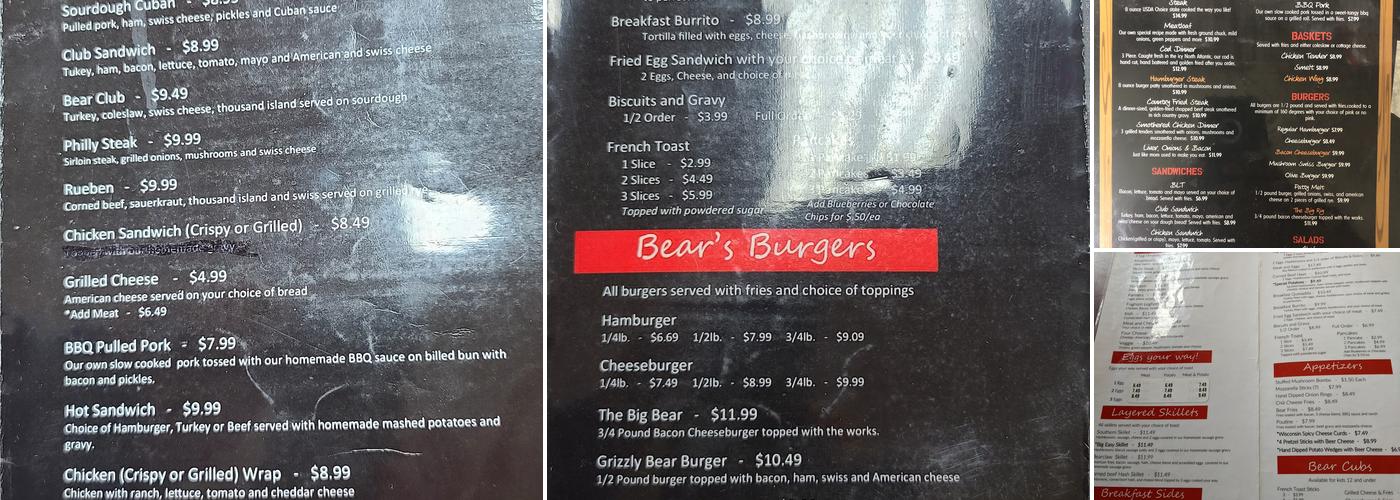 Bear’s 105 Diner Menu