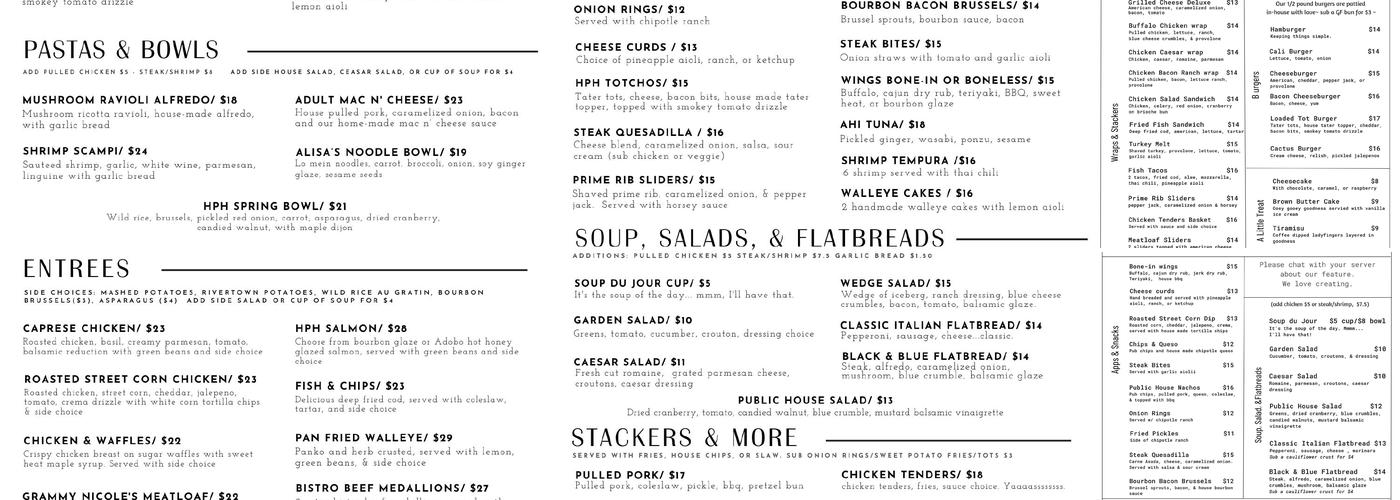 Hastings Public House Menu