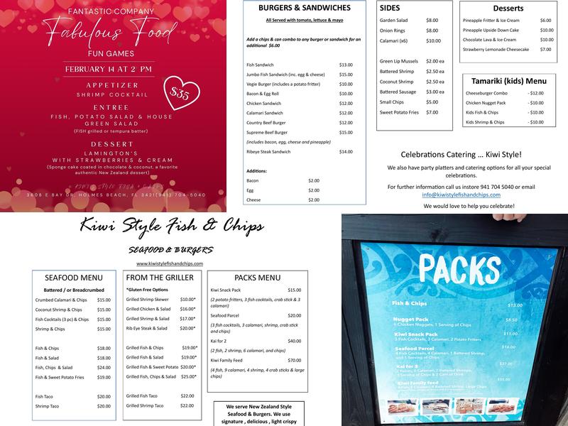 Kiwi Style Fish and Chips Menu