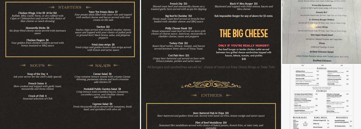 Peekskill Public Bar & Grill Menu