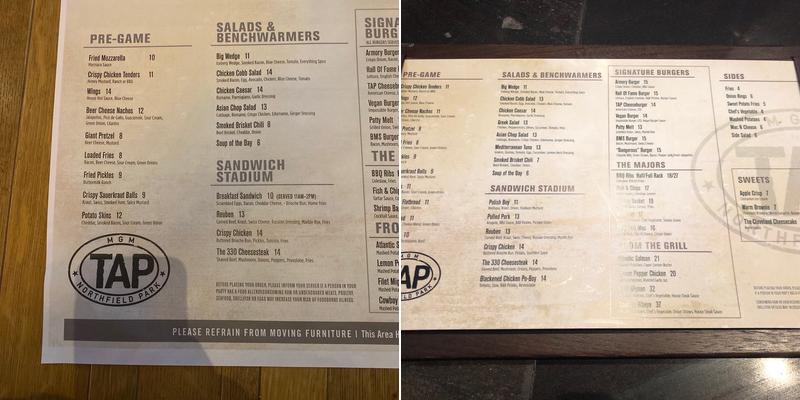 TAP Sports Bar Menu
