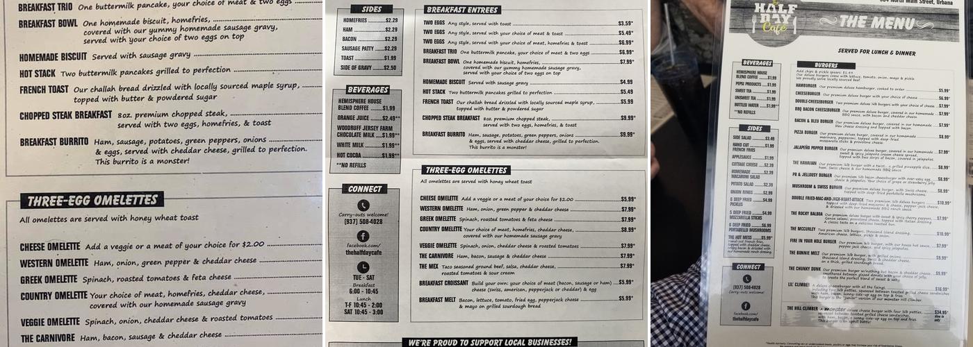 Half Day Cafe Menu