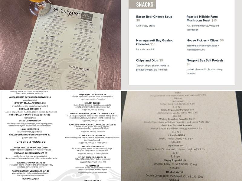 Taproot Brewing Co. Menu