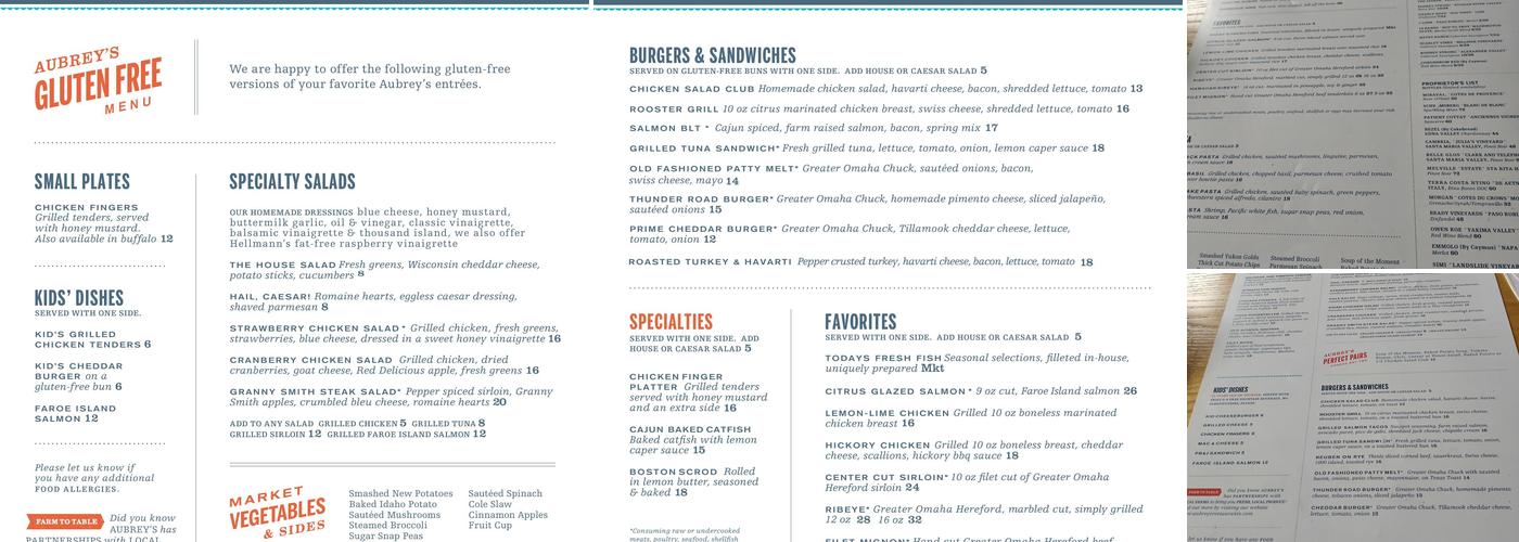Aubrey's Menu