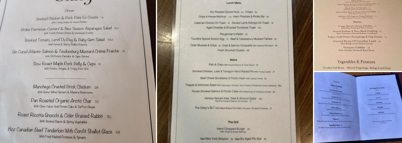 The Oxley Menu