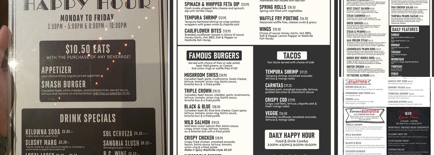 Longshots Lounge Menu