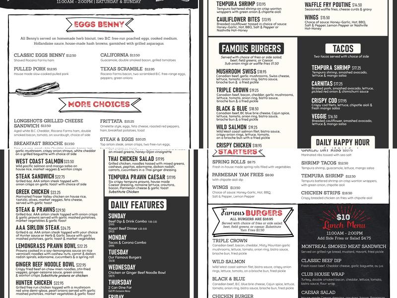 Longshots Lounge Menu