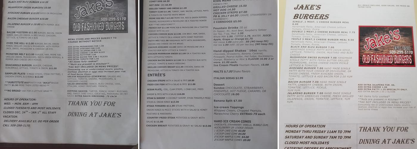 Jake's Menu