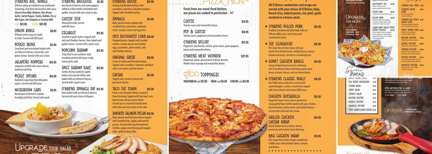O'Briens Classic Grill Menu