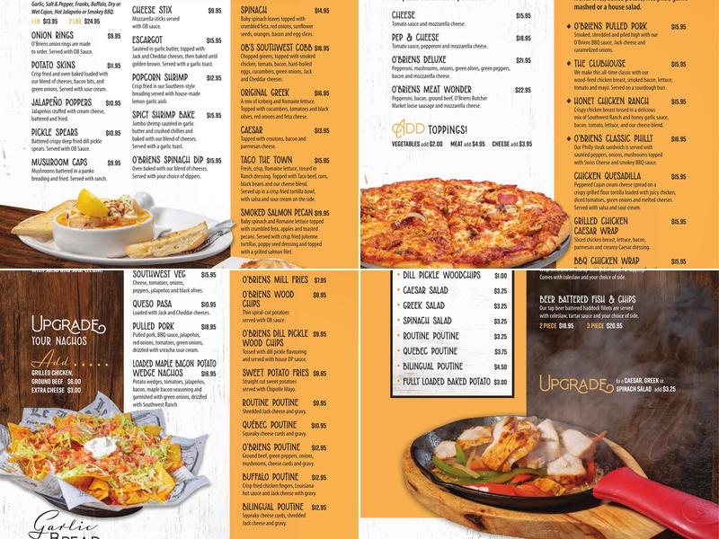 O'Briens Classic Grill Menu