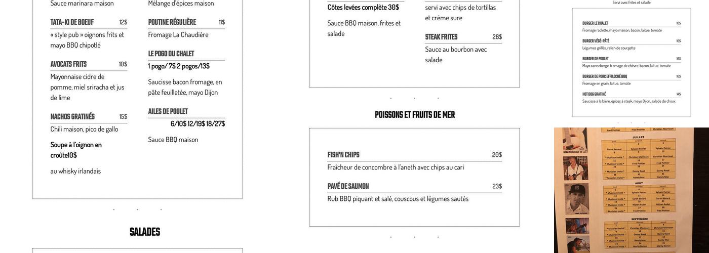 Pub Le Chalet Menu