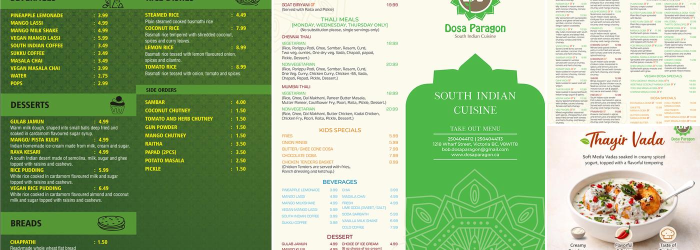 Dosa Paragon Menu