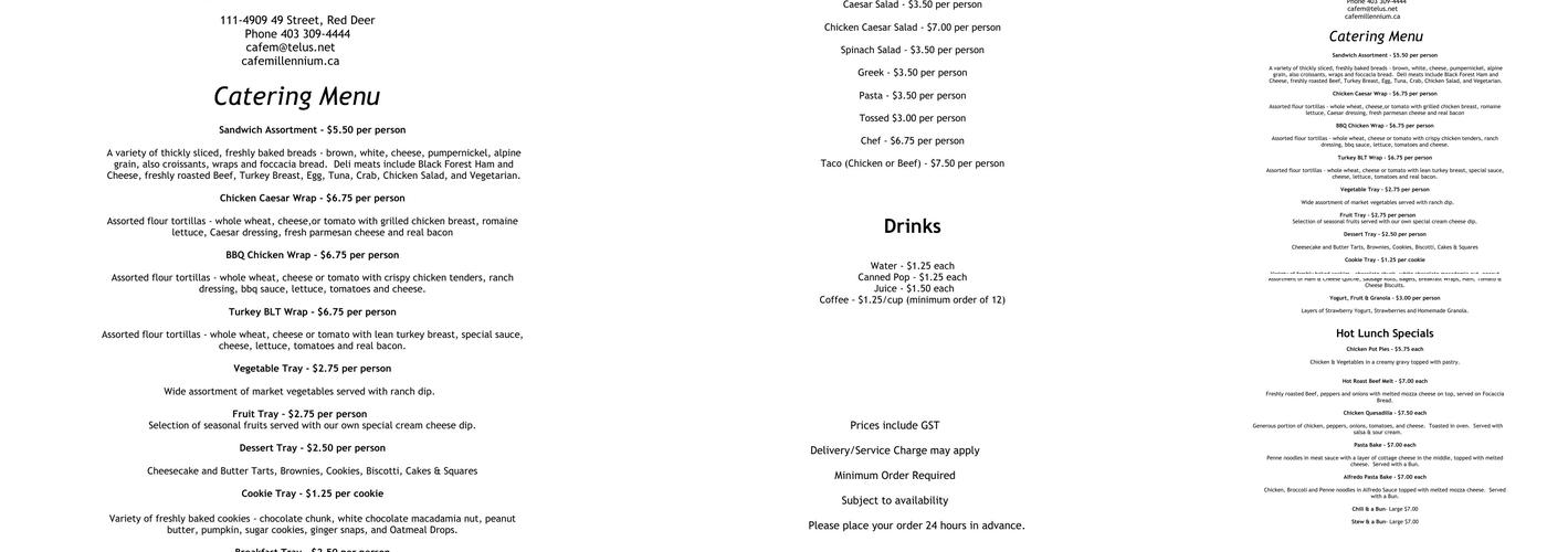 Cafe Millennium Inc. Menu