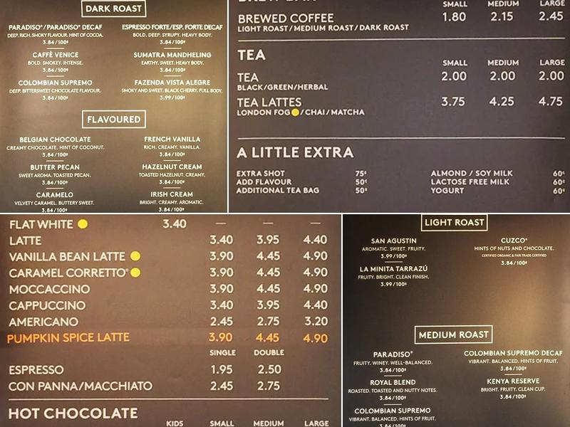 Second Cup Café Menu