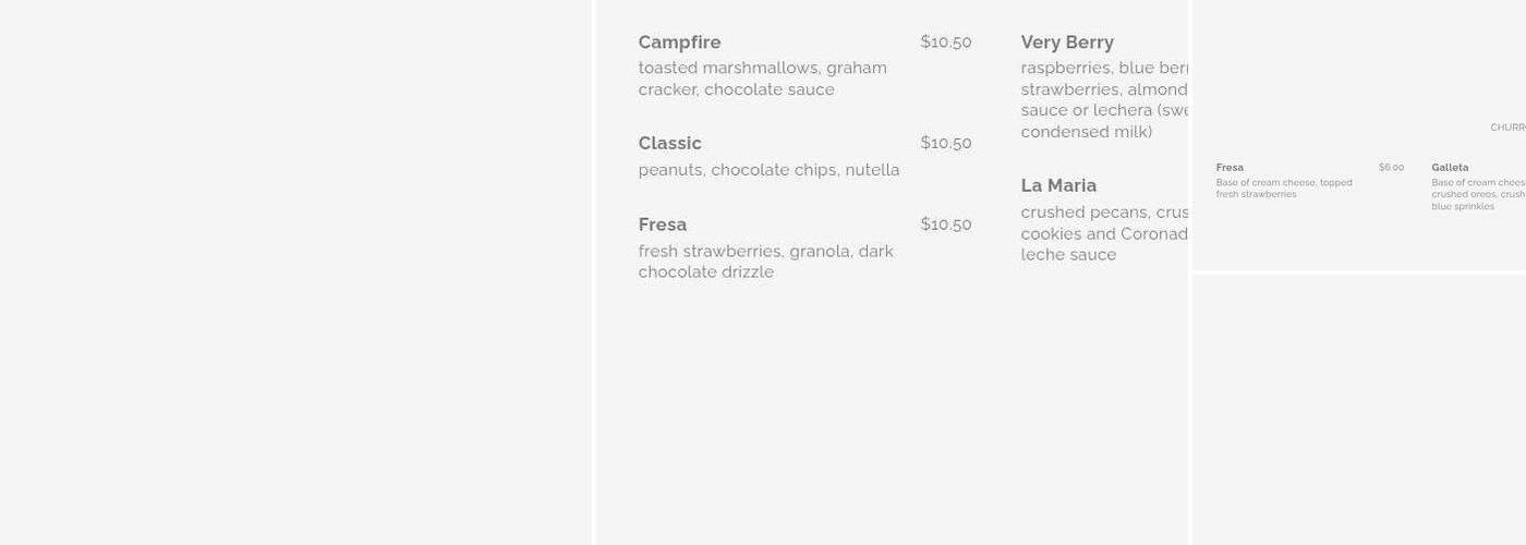 Churros Tinoco Menu