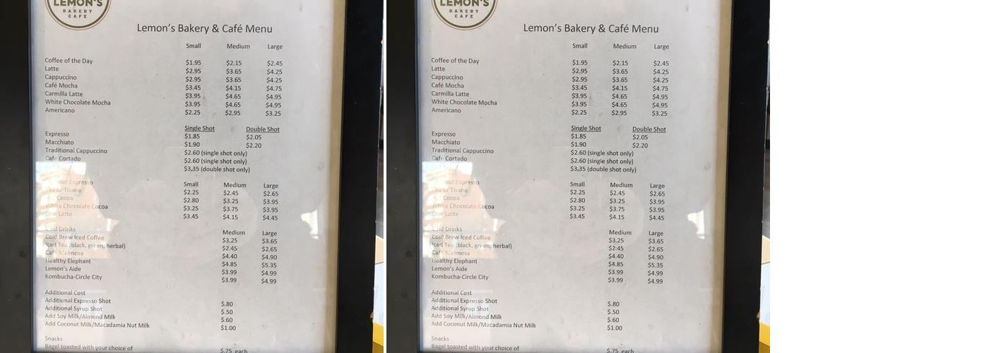 Lemon's Bakery Cafe Menu