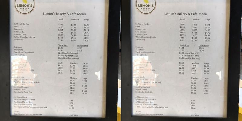 Lemon's Bakery Cafe Menu