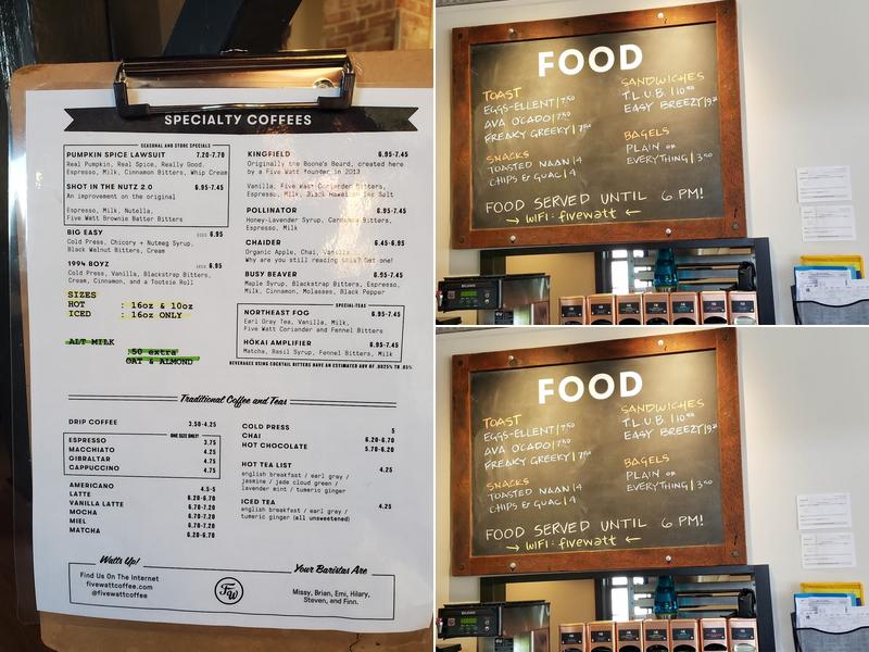 Five Watt Coffee, Lyndale Menu