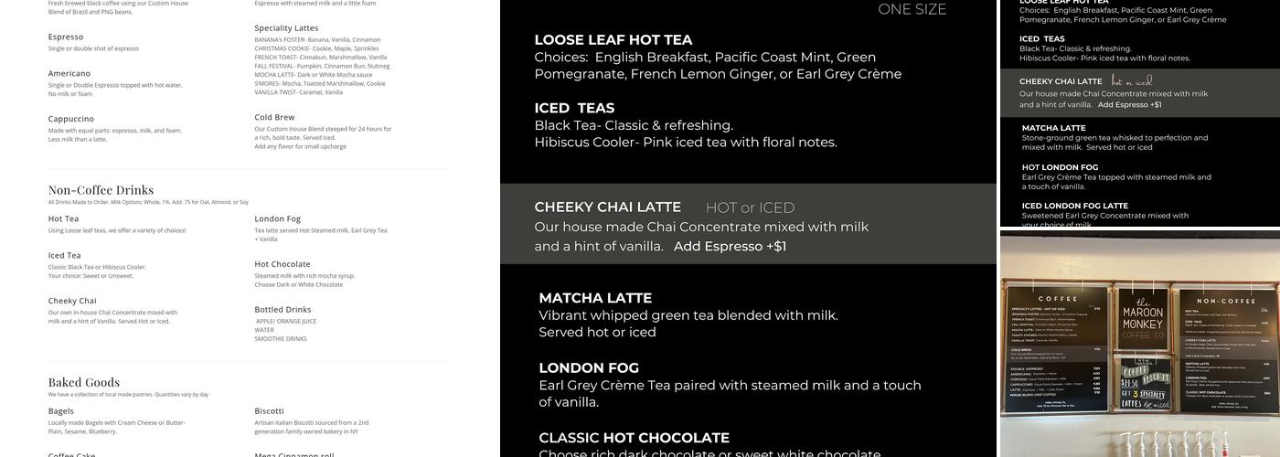 Maroon Monkey Coffee Menu