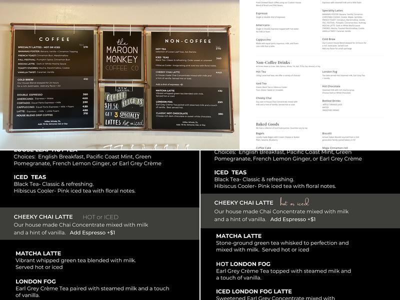Maroon Monkey Coffee Menu