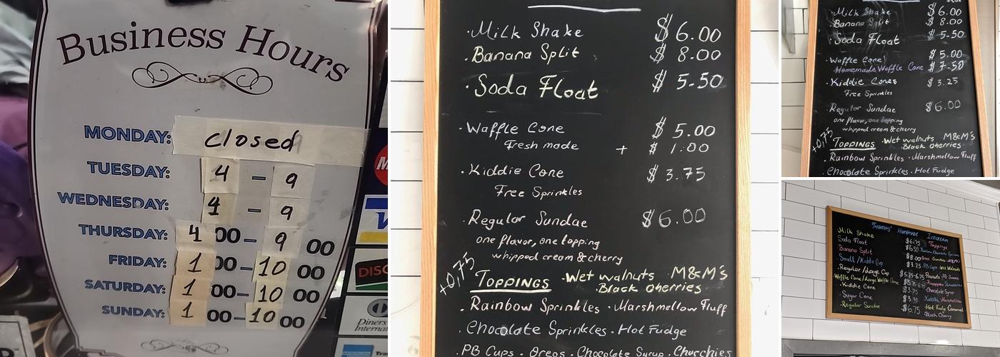 Thomas ice cream cafe Menu