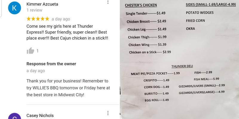 Thunder Express Stop Menu