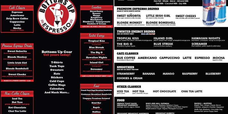 Bottoms Up Espresso Menu
