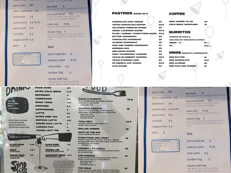 Syndicate Coffee + Bakery + Kitchen Menu