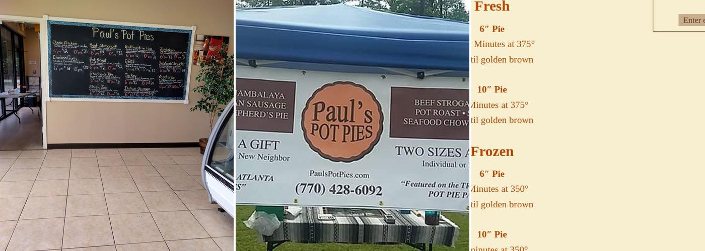Paul's Pot Pies Menu