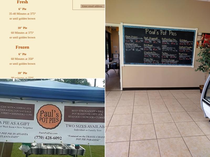 Paul's Pot Pies Menu