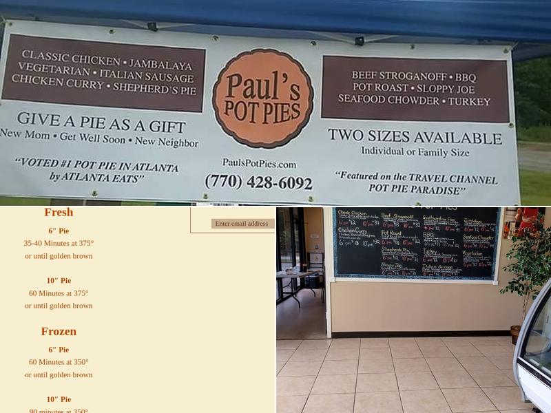 Paul's Pot Pies Menu