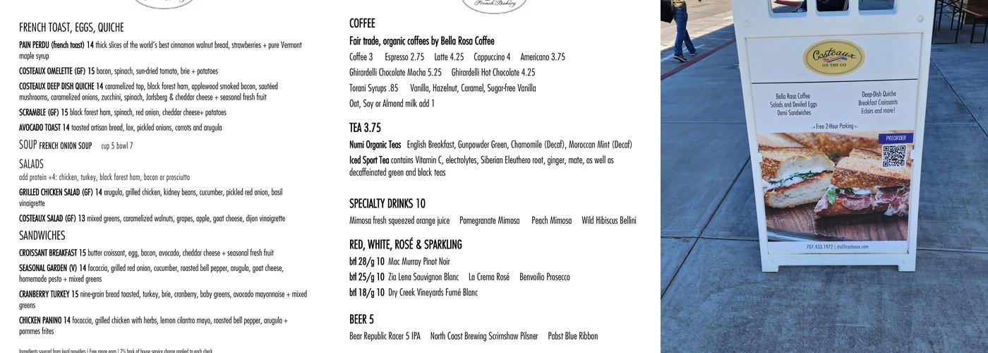 Costeaux On The Go Menu