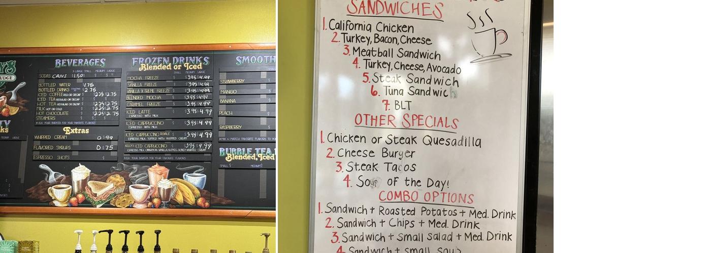 Kellys Coffee & Fudge Factory Menu