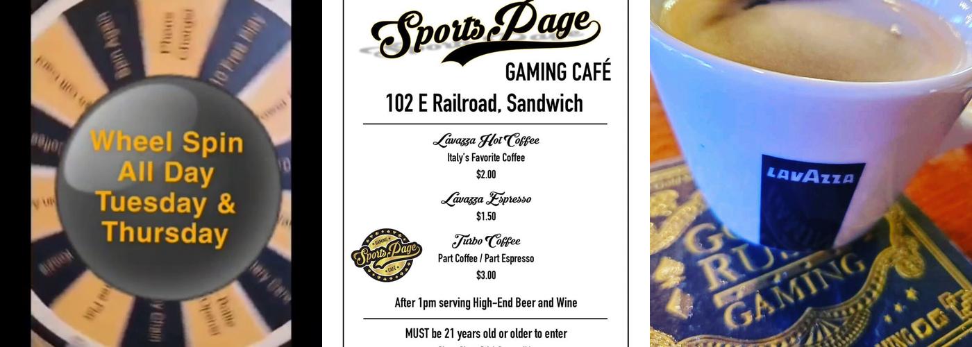 Sports Page Gaming Café Menu