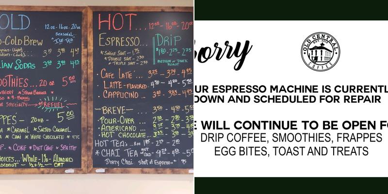 Old Central Coffee Menu