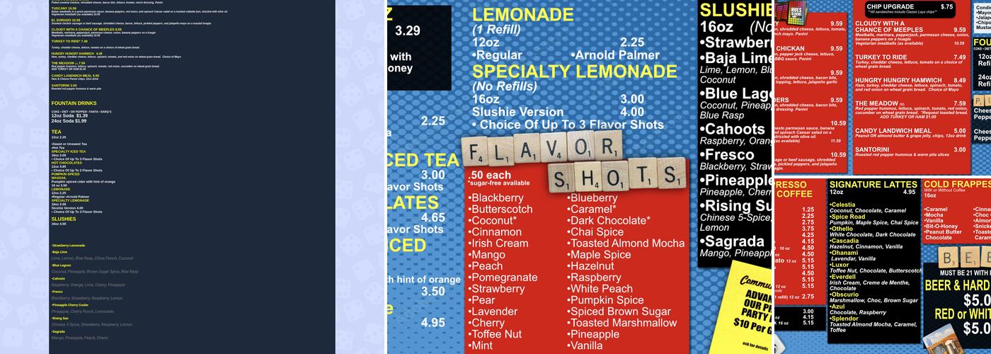 Branson Boardgame Cafe Menu