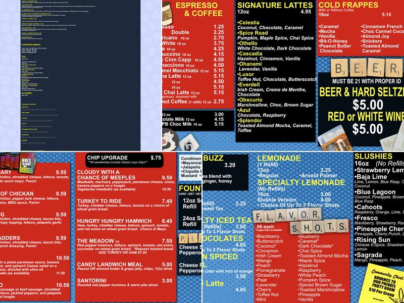 Branson Boardgame Cafe Menu