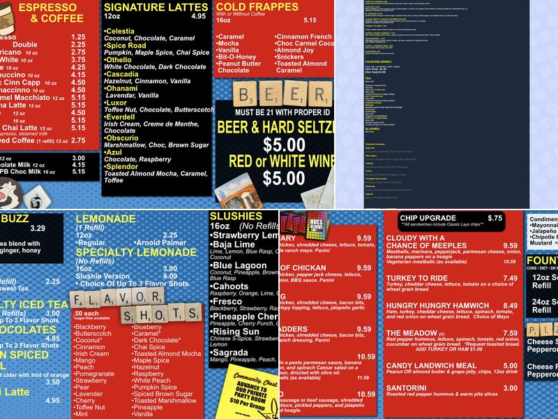 Branson Boardgame Cafe Menu