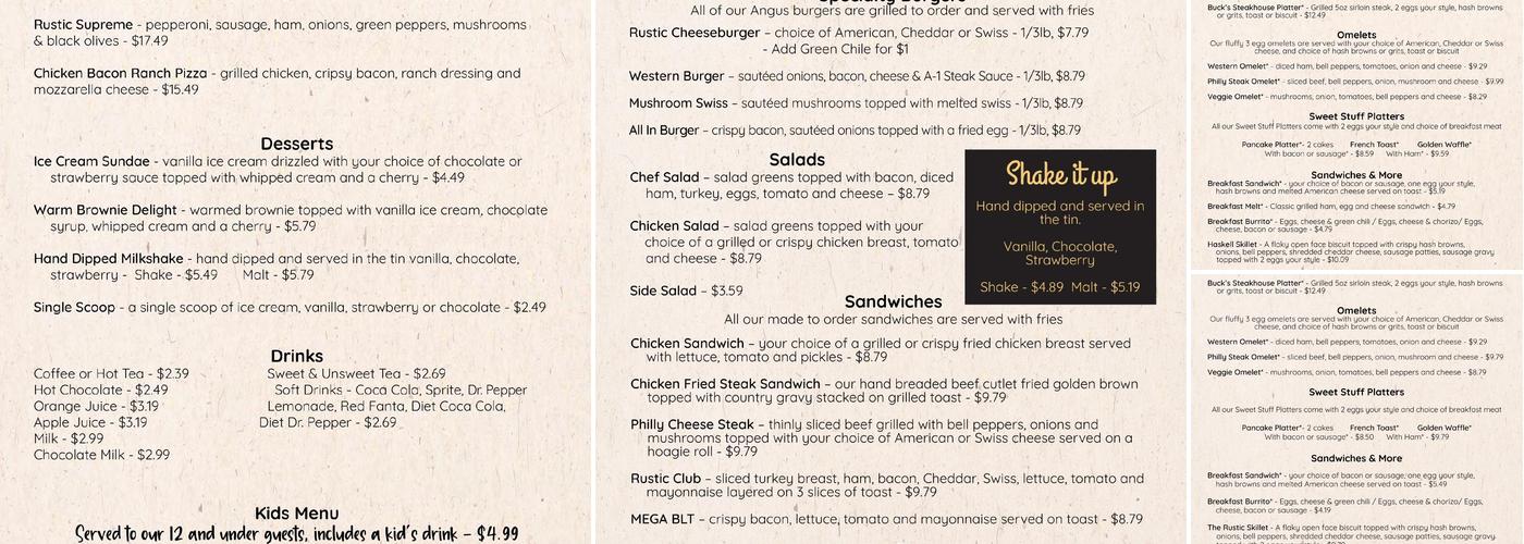 Rustic Café Menu