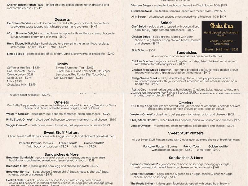 Rustic Café Menu